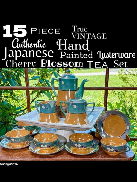 Vintage Other - 🆕VTG▪️ 15 Pc Authentic Japanese Hand Painted Lusterware CHERRY BLOSSOM Tea Set